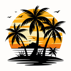 beach-with-palms-tree-black-silhouette-and-morning