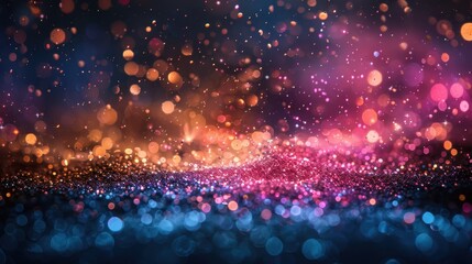An abstract image featuring vibrant bokeh lights in shades of pink, blue, and orange, creating a visually stunning, dreamy, and festive atmosphere, full of color and light.
