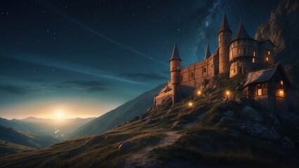 Obraz premium Picture showing the magical beauty of enchanted autumn on a medieval castle