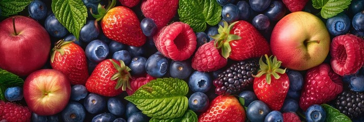Fototapeta premium Fresh Fruit Mix With Apples, Strawberries, Blueberries, and Raspberries