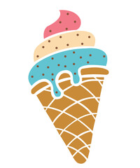 Ice cream clip art design on plain white transparent isolated background for sign, decal, card, shirt, hoodie, sweatshirt, apparel, tag, mug, icon, poster or badge