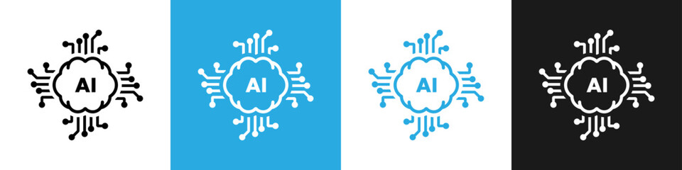 AI processor chip. Artificial intelligence. Vector icon symbol for graphic design, logo, web site, social media. AI icon or sign. Vector