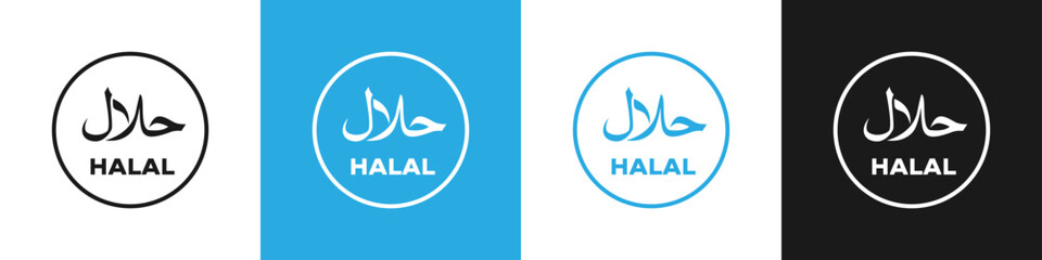 Halal food sign. Halal food sticker or label, certificate tag. Vector