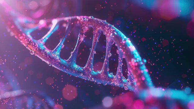 Abstract colorful DNA strand with a blue and red base pair toned