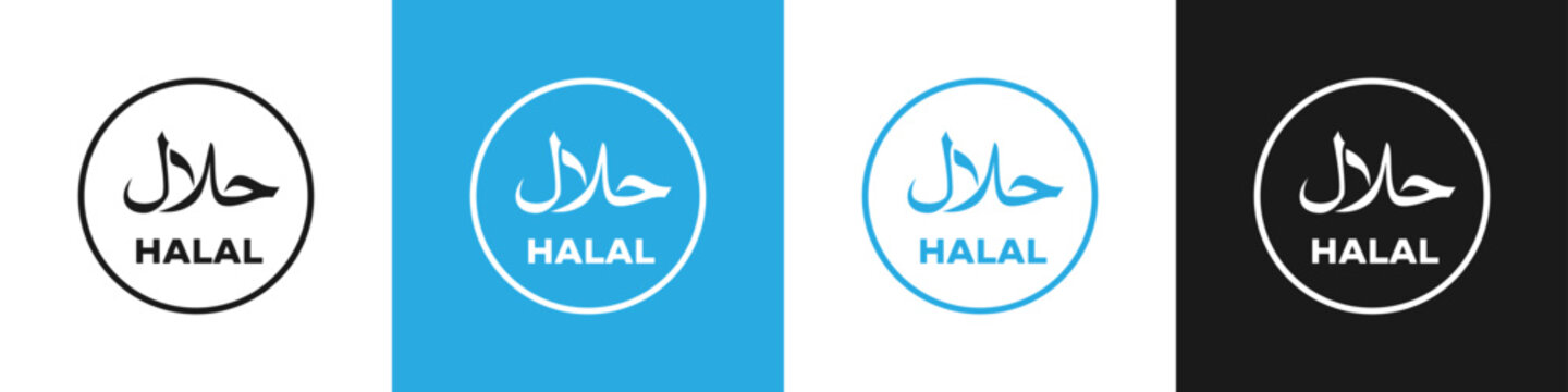 Halal food sign. Halal food sticker or label, certificate tag. Vector