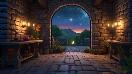 Fototapeta premium View of the magical hills at night from the castle