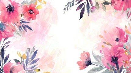 Hand painted watercolor floral background with space for text