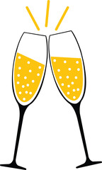 Champagne clip art design on plain white transparent isolated background for sign, decal, card, shirt, hoodie, sweatshirt, apparel, tag, mug, icon, poster or badge