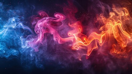 Fototapeta premium A striking piece of abstract art featuring colorful swirls of smoke in shades of blue, pink, and orange, evoking a dynamic and mesmerizing visual experience.