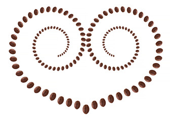 valentine made of coffee beans on white