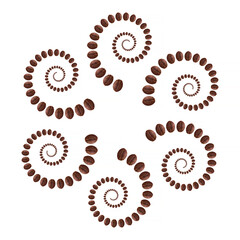 flower made of spirals with coffee beans on white