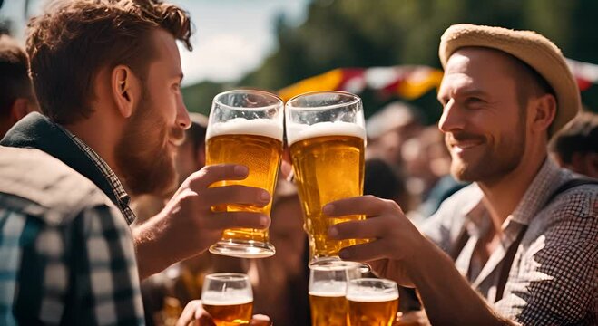 Men drinking beers at the oktoberfest.