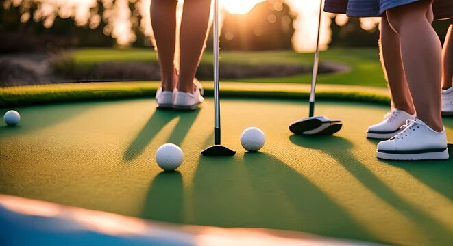 Children playing mini golf.