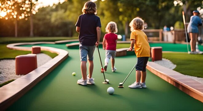 Children playing mini golf.
