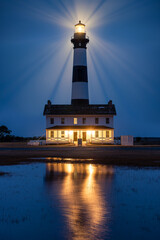 Twilight reflections of Bodie Island Lighthouse along the Outer Banks of North Carolina