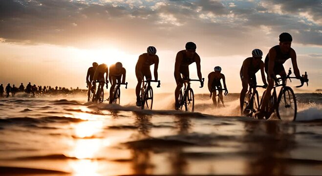 Athletes in a triathlon.