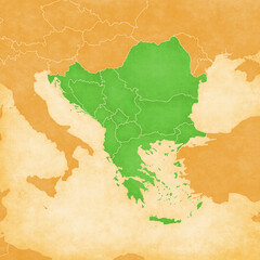 Ocher map of Balkans - all countries