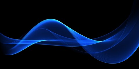 Abstract shiny color blue wave design element on dark background. Science design