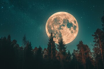 Naklejka premium Moonlit Forest Sky