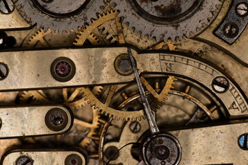 old clock mechanism stopped, expressing when time ends.