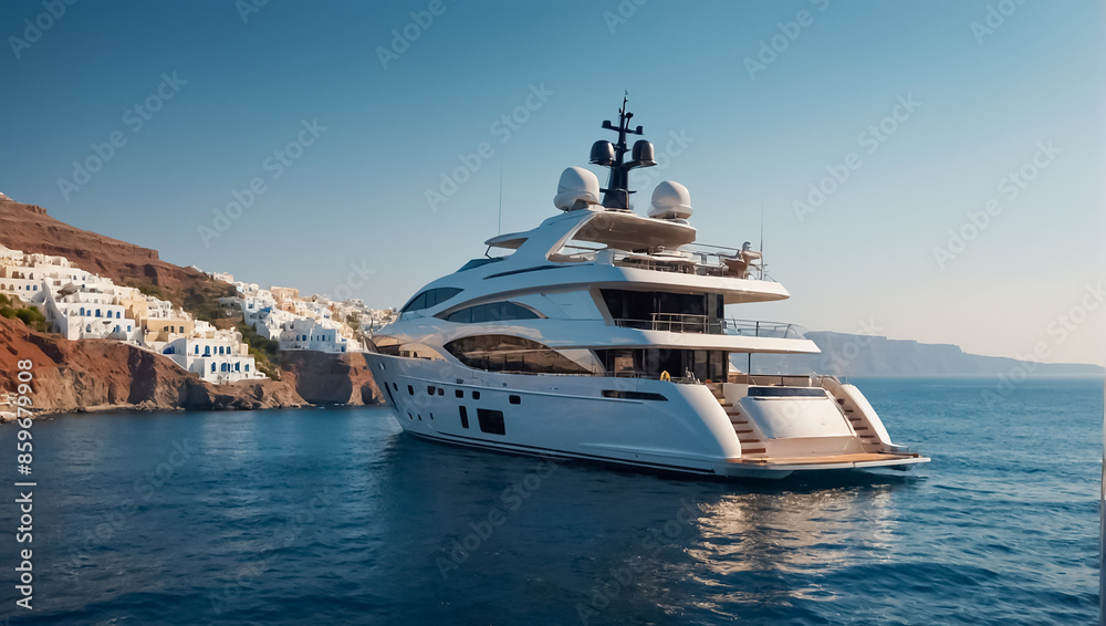 Wall mural beautiful yacht santorini greece luxury