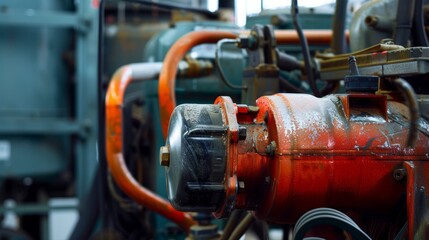 Fototapeta premium Detailed Close-Up of Reliable Gasoline Generator Running Farm Equipment in Agricultural Setting