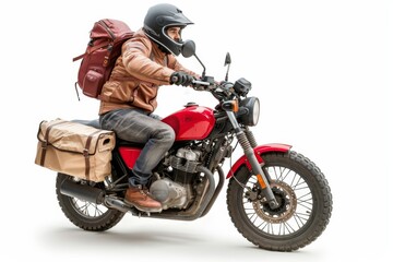 Naklejka premium Man Riding Red Motorcycle