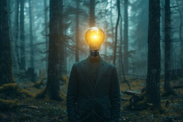 Fototapeta premium Surreal Forest Light Bulb Head