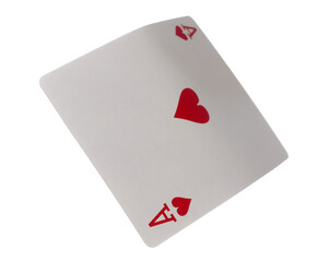Flying playing card for poker and gambling, ace heart isolated on white, clipping path	
