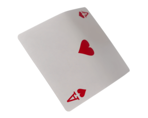 Flying playing card for poker and gambling, ace heart isolated on white, clipping path	