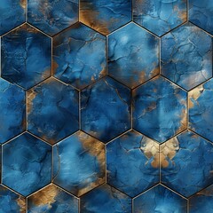 3d rendering of hexagon pattern on dark blue and gold abstract background for visual projects