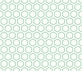 Hexagonal pattern background. Green color on matching background. Rounded hexagons mosaic cells with padding. Hexagonal shapes. Seamless pattern. Tileable vector illustration.