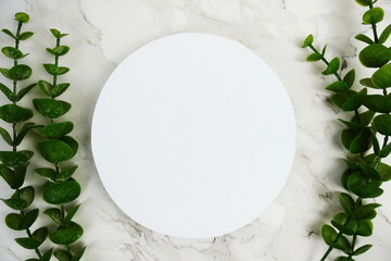 White round podium mockup product presentation concept on marble background