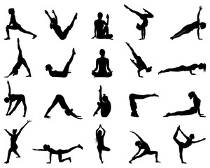 SVG Black silhouettes of yoga and fitness 