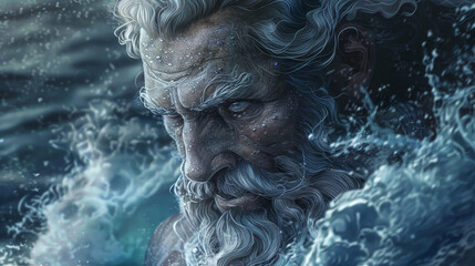 A man with a beard and white hair is in the water
