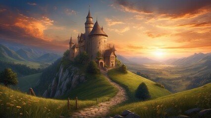 Fantastic castle landscape in realism style