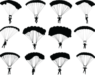 PNG Black silhouettes of a paragliders and parachutes