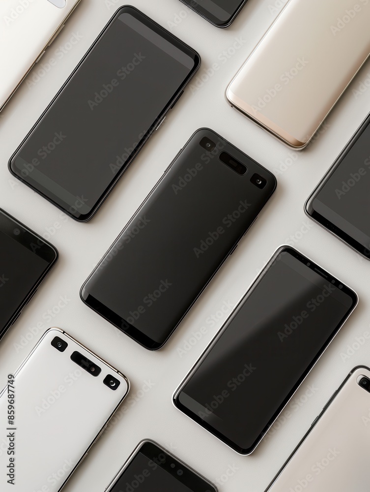 Leinwandbilder a flat lay image showcasing multiple modern smartphones arranged in a variety of angles. generative 