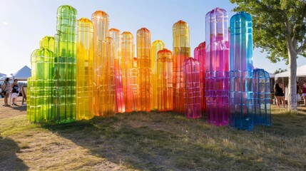 Colorful Popsicle Art Installation at Outdoor Festival - Vibrant Sculptural Design for Summer Events