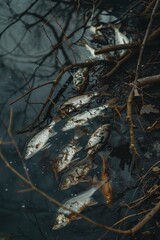 dead fish in the lake. Selective focus
