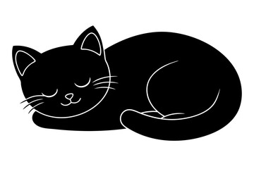 cute cat sleeping vector , silhouette, illustration .