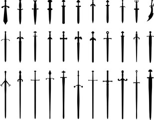 PNG Black silhouettes of swords and knifes