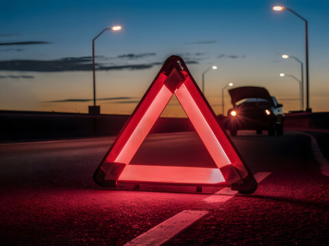 Emergencia en la ruta con tri&aacute;ngulo reflectivo color rojo