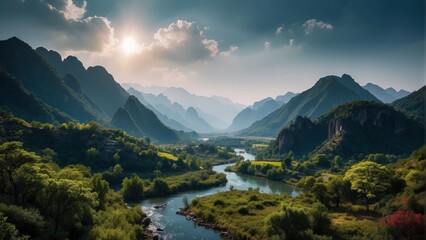 Realistic landscape of tropical mountains