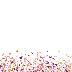 confetti, hearts, stars pink for promotions and events. For card, banner, poster, flyer, and web. Vector illustration.