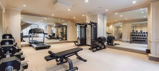 Fototapeta premium Modern Home Gym with Air Conditioning and Advanced Fitness Equipment for Ideal Workouts