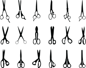 PNG Black silhouettes of different scissors 