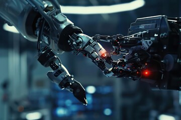 Fototapeta premium Closeup of a hightech robotic arm performing a precise thoracotomy with realtime imaging assistance