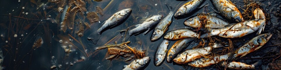 Obraz premium dead fish in the lake. Selective focus