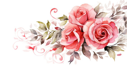 Hand-painted watercolor valentines day card with floral design on transparent background, featuring romantic botanical illustration perfect for greeting cards, holiday cards